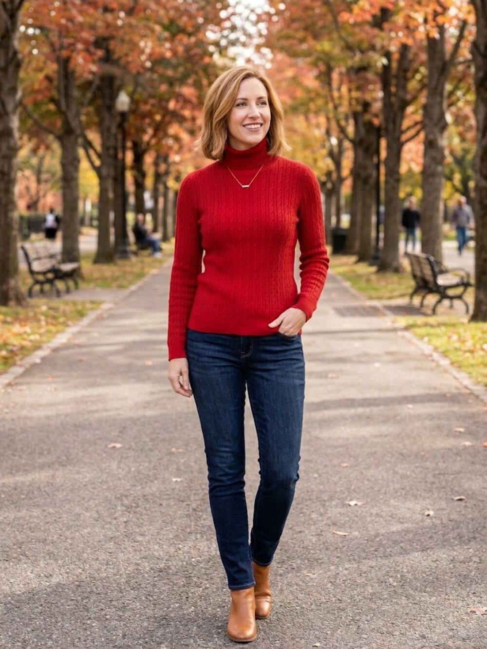Talbots 100% Pima Cotton Cable-Knit Turtleneck Sweater in Red